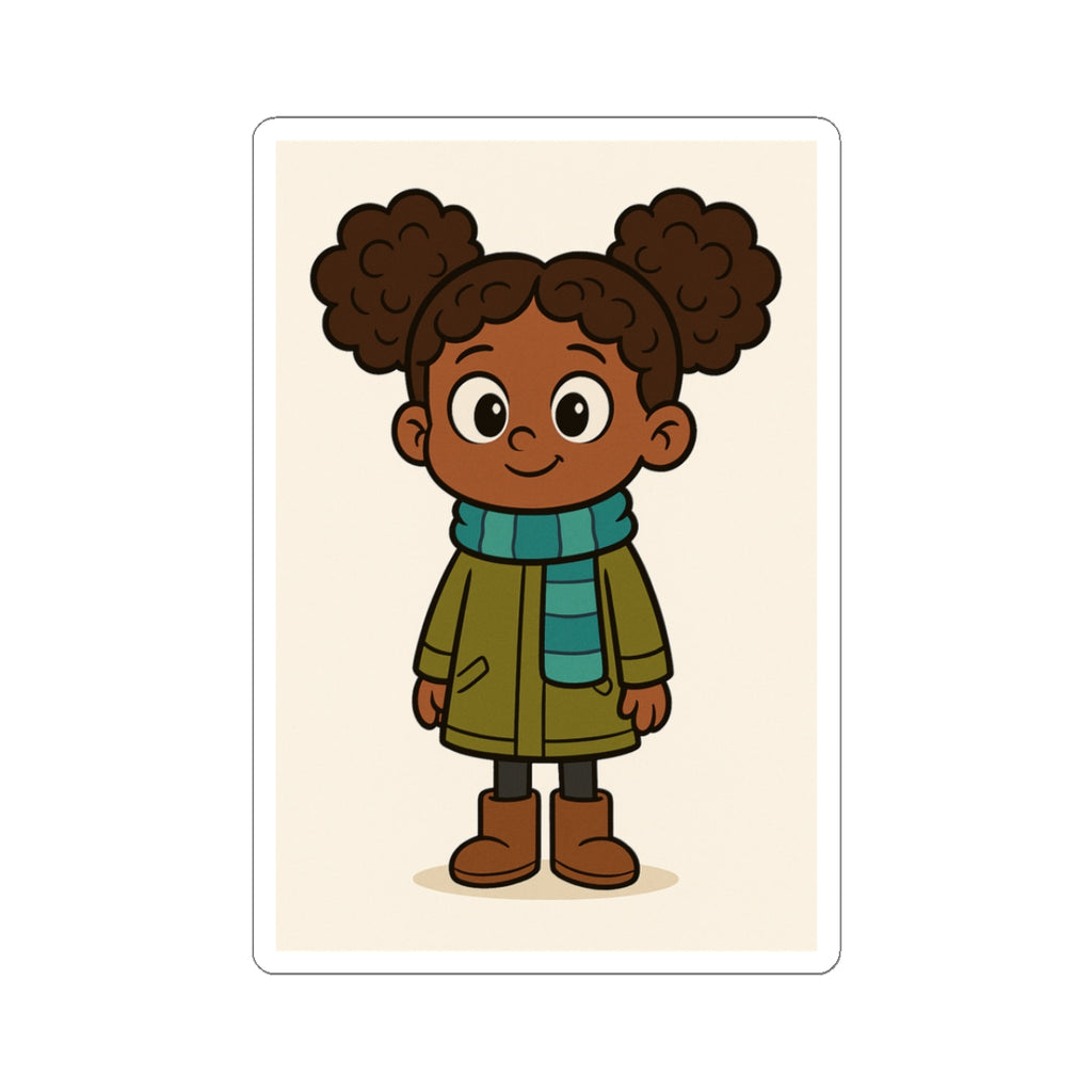 Cute African American Girl Winter Coat Sticker — Kiss-Cut Laptop Decal
