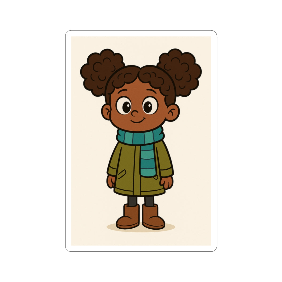 Cute African American Girl Winter Coat Sticker — Kiss-Cut Laptop Decal