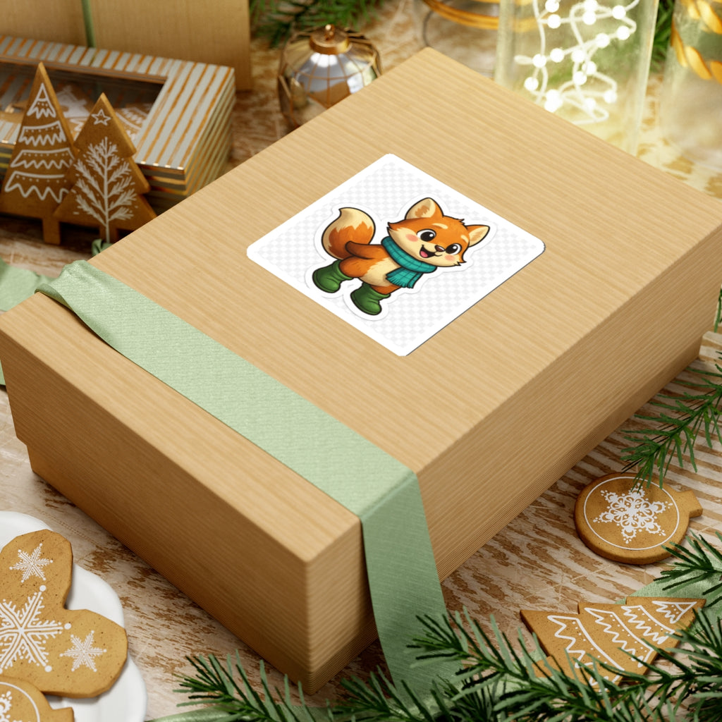 Cute Fox Sticker — Cartoon Fox with Scarf & Boots (Kiss-Cut Vinyl)