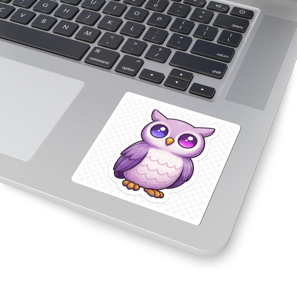 Cute Purple Owl Kiss-Cut Sticker — Kawaii Laptop & Water Bottle Decal