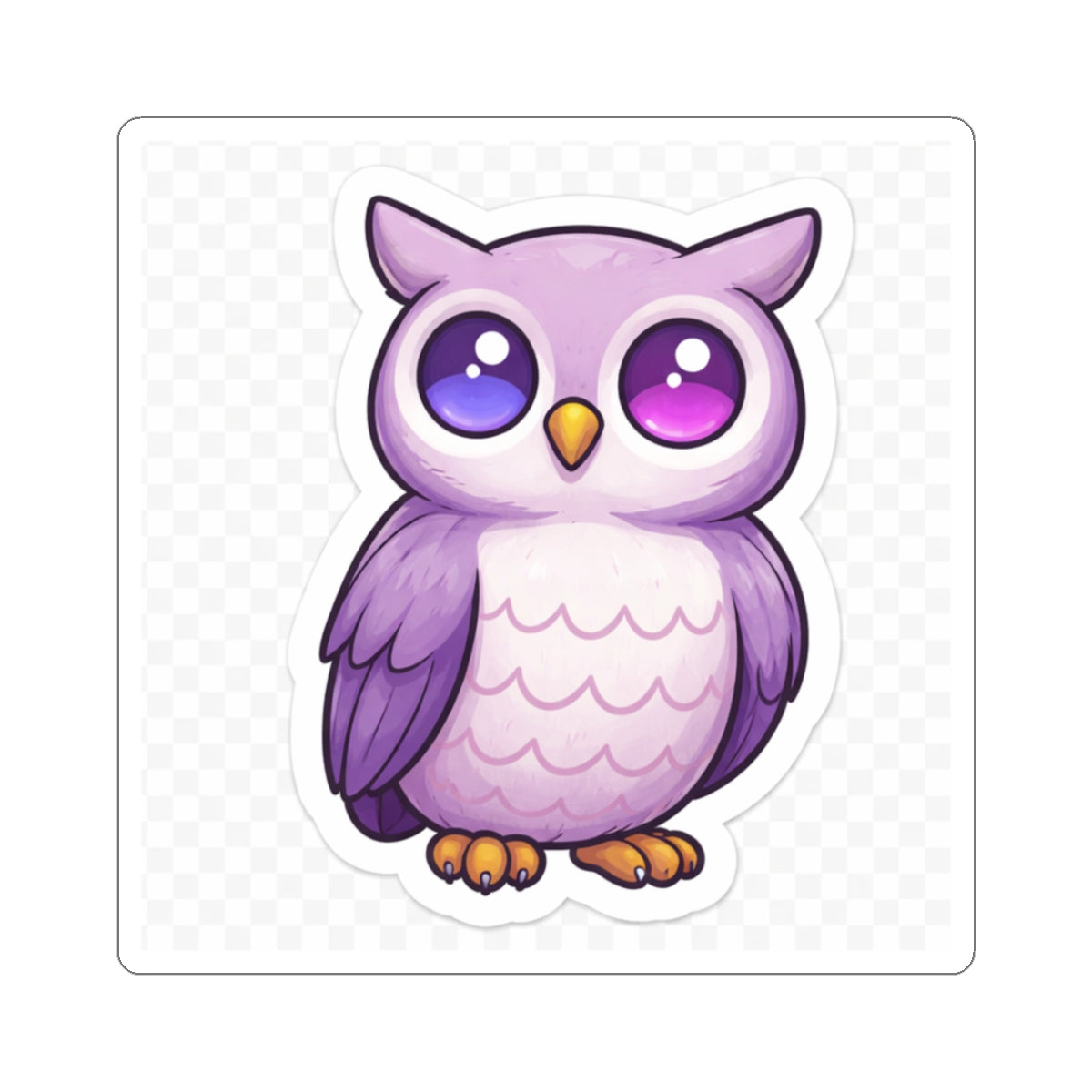 Cute Purple Owl Kiss-Cut Sticker — Kawaii Laptop & Water Bottle Decal