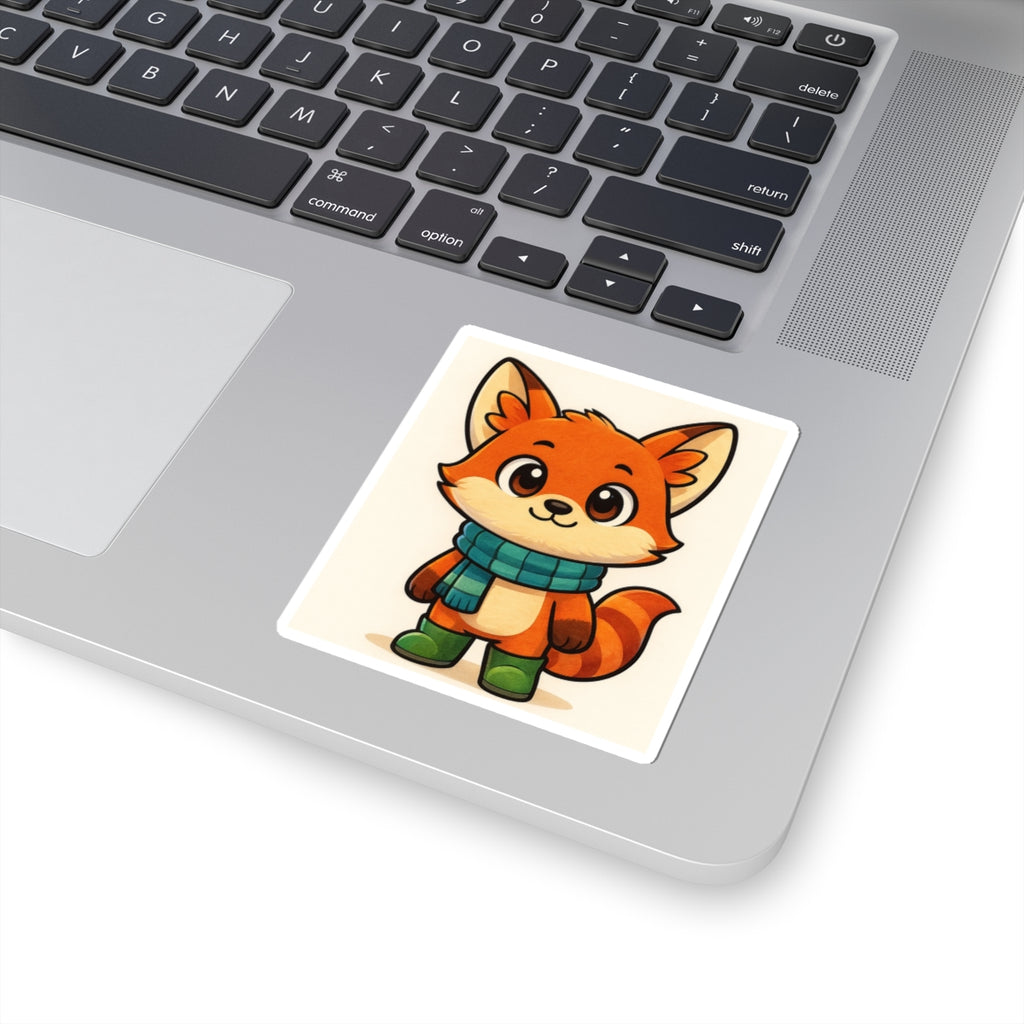Cute Fox Sticker — Cartoon Fox in Scarf Vinyl Kiss-Cut Sticker