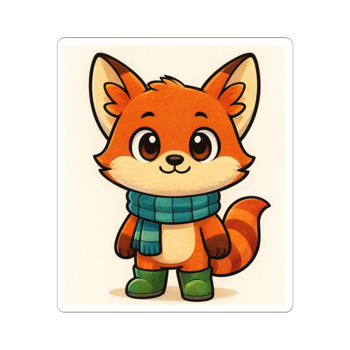 Cute Fox Sticker — Cartoon Fox in Scarf Vinyl Kiss-Cut Sticker